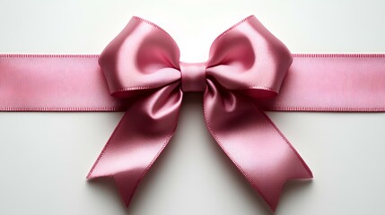 Pink bow for gift wrapping, flat lay on white background. Festive ribbon bow, isolated and elegantly placed. Perfect for holiday presents, special occasions, or decorative crafts