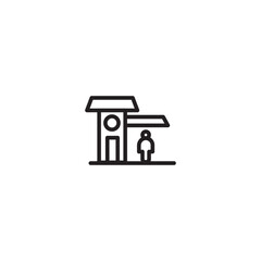 A line drawing of a train station stop. A minimalist depiction of a train station stop, suggesting a moment of anticipation and the journey ahead. Editable icon.