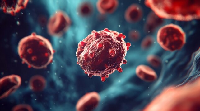 3D illustration of leukemia cells in the bloodstream. 