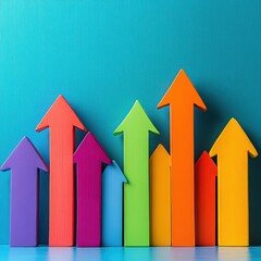 Colorful arrows graphic for market strategy, business growth, and financial development