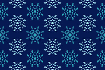 Navy blue color of snowflake pattern, Christmas ormanent seamless pattern. Snowflakes Christmas background design for decoration on X'mas seasoning, web, wrapping, wallpaper, textile, fashion.