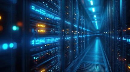 Fototapeta premium intricate network of internet cables in a server room illuminated by cool blue lights showcasing hightech equipment and the complexity of quantum computing