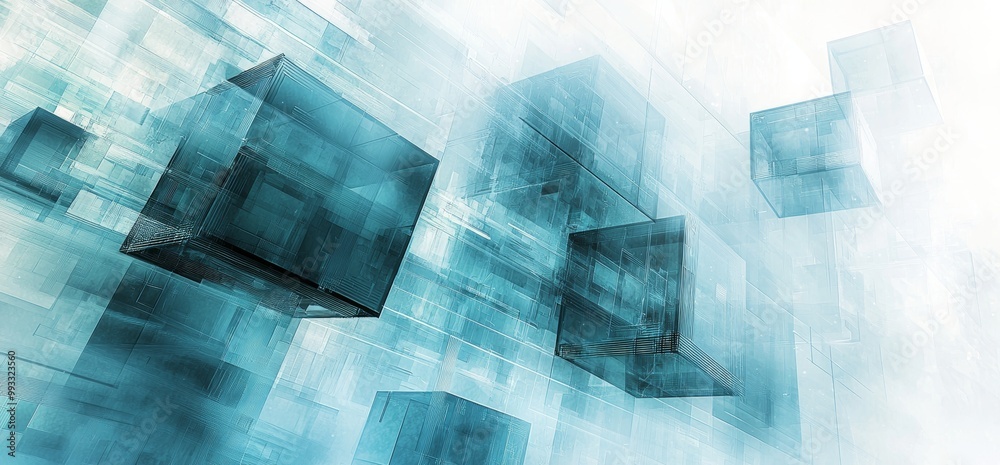 Poster isolated 3d rendering of a blockchain cube