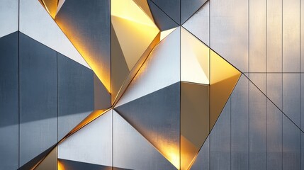 Sleek silver and gold exterior design featuring contemporary polygonal shapes