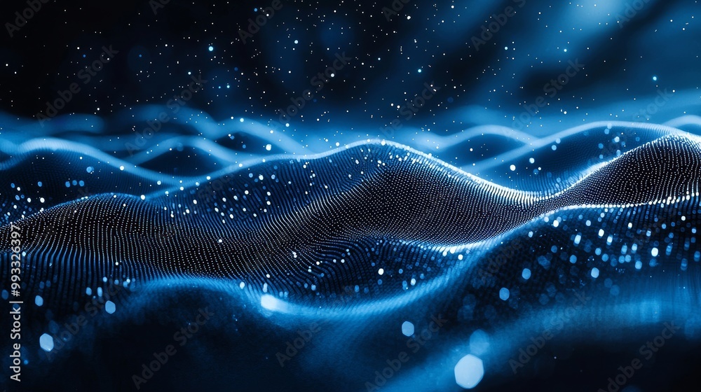 Aufkleber Using abstract technology. Blue background with music. Rendering big data in 3D.