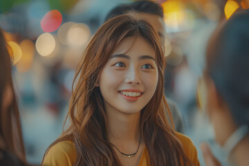 Obraz premium Happy young Asian woman organizing urban lifestyle group play and talk friendship day.