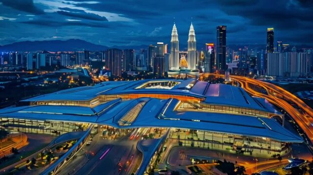 Vue de nuit de Kuala Lumpur International Airport. Kuala Lumpur International Airport pendant la nuit