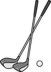 ゴルフ　ゴルフクラブドライバーとフェアウェイウッドとゴルフボール　セットイラスト