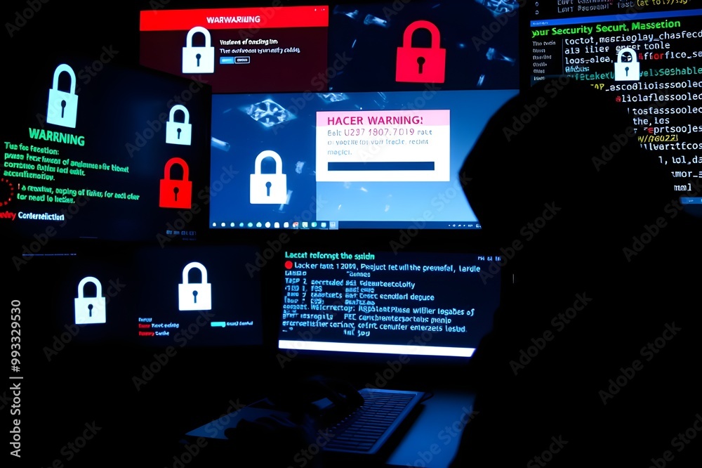 Poster amidst a chaotic array of cables and blinking leds, a hacker sits poised for action