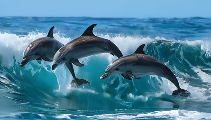 Fototapeta premium dolphin jumping in the sea dolphin in the water dolphin jumping out of water dolphin in the sea