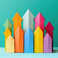 Colorful arrows graphic for market strategy, business growth, and financial development