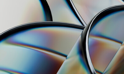 Close-Up of Compact Discs with Iridescent Reflection on a Neutral Background