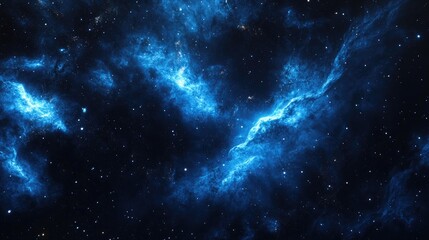 3D rendering of a nebula in space featuring a vivid blue and black cosmic backdrop
