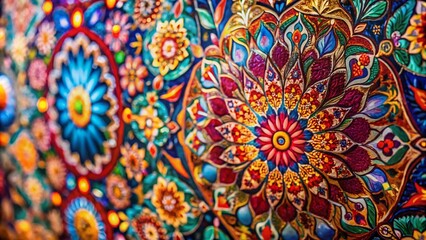 Obraz premium Intricate Ornamental Pattern in Vibrant Colors Creating a Stunning Visual Effect for Design Projects