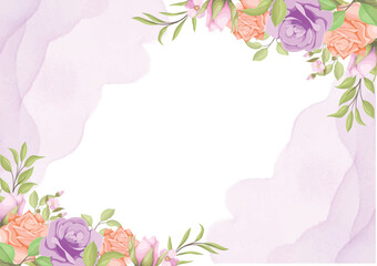 Watercolor floral frame background with red and purple roses