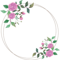 Watercolor floral frame background with golden frame
