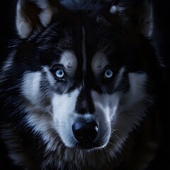 Obraz premium Close-Up Portrait of a Siberian Husky Looking Directly Into the Camera