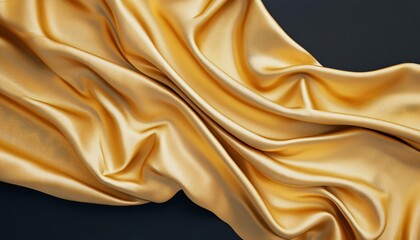 Fototapeta premium Luxurious golden silk fabric draped elegantly, showcasing smooth textures and rich color, perfect for fashion and decor projects.