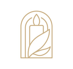 Vector candle line art logo design elegant spa icon. Soothing Light Symbol for Wellness and Relaxation