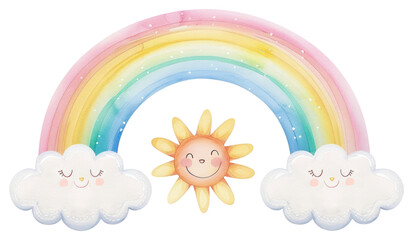 Naklejka premium PNG Watercolor rainbow jacuzzi balloon rattle.