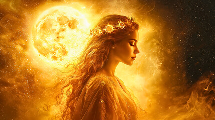 A woman clothed with the sun, with the moon under her feet, crowned with twelve stars, standing in the wilderness.
Bible accurate lore of Revelation Book.