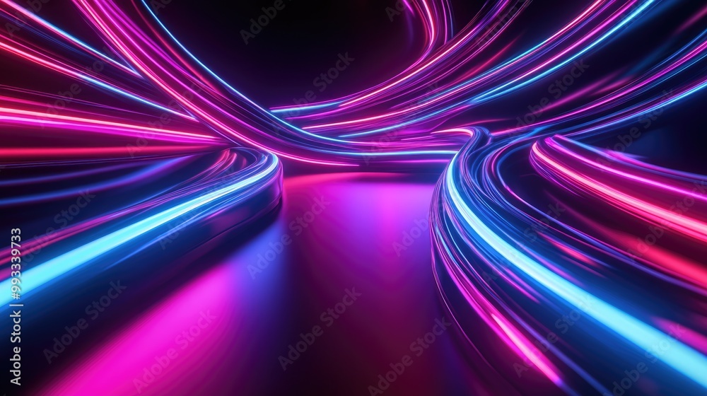 Wall mural 3d rendering of an abstract neon wallpaper featuring vibrant dynamic lines against a dark background