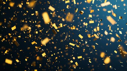 A mesmerizing shower of golden confetti falling against a dark background, perfect for celebrations and festive themes.