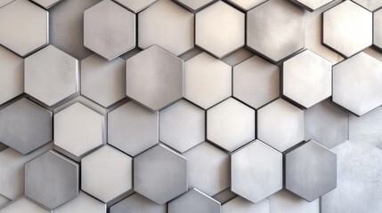 Naklejka premium Modern hexagon tile mirror in gray and white featuring a textured background suitable for banners and panoramic views