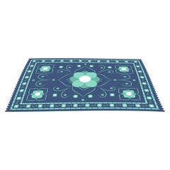 Blue and teal rug with intricate floral and geometric patterns and multiple symmetrical shapes. Ideal for home decor, cultural themes, interior design, traditional aesthetic, and ornamental accents