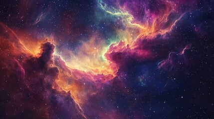 Obraz premium Colorful nebula cloud in a vibrant galaxy Starry night cosmos showcasing the universe Astronomy theme with big bang and supernova explosion background