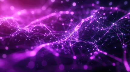 Obraz premium 3D render featuring an abstract background with a neon ultraviolet purple plexus design resembling a constellation and neuron network in a complex structure