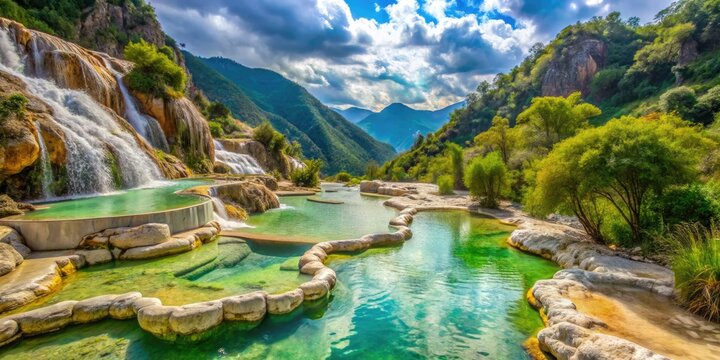 Stunning Natural Hot Springs in Tolantongo, Hidalgo Surrounded by Lush Green Mountains and Rivers