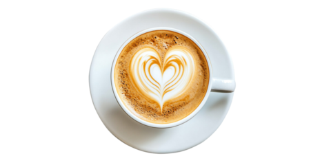 coffee cappuccino latte art heart shape foam isolated on