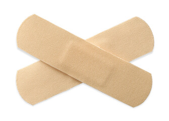Medical adhesive bandages isolated on white, top view