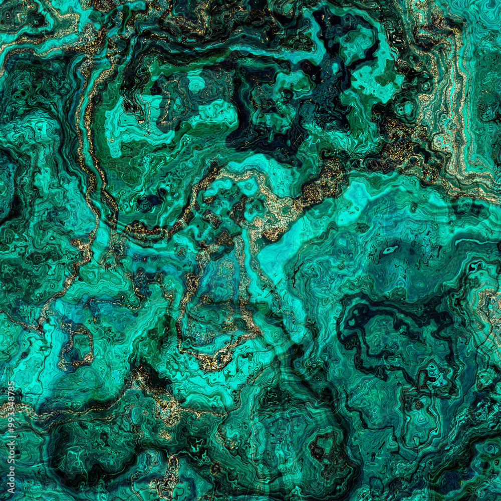 Aufkleber malachite marble texture. fractal digital art background. high resolution. green marble texture with