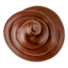 Swirl of chocolate cream isolated on white background. Melted chocolate spread. Twisted cocoa paste spreading top view