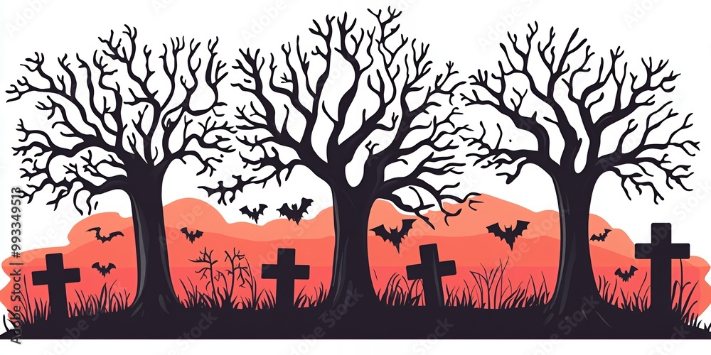 Canvas Prints Spooky silhouette of bare trees and crosses.