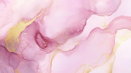 Obraz premium Soft pastel pink watercolor texture with golden lines resembling marble
