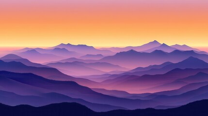 Obraz premium Purple Mountain Ranges Silhouette at Sunset with Pink and Orange Sky
