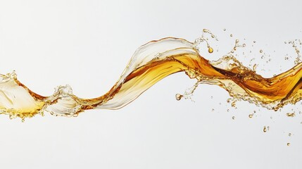 An isolated wave of olive oil or motor oil splashes against a smooth white canvas