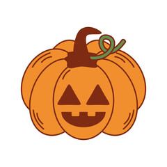 Groovy Retro Halloween Pumpkin Basket Character, Vector Illustration.