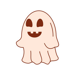 Groovy Character Ghost Halloween Vector Illustration.