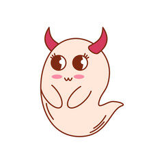 Groovy Character Ghost Halloween Vector Illustration.