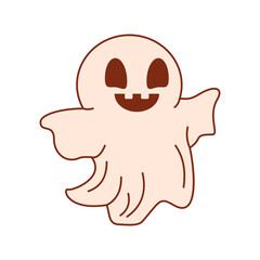 Groovy Character Ghost Halloween Vector Illustration.