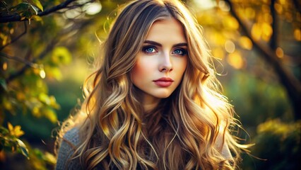 Fototapeta premium Light Brown Hair with Blonde Highlights Showcasing Natural Texture and Vibrant Color Contrast