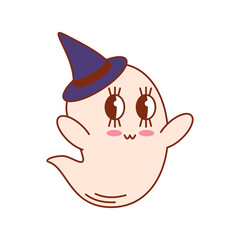 Groovy Character Ghost Halloween Vector Illustration.