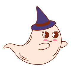 Groovy Character Ghost Halloween Vector Illustration.