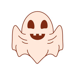 Groovy Character Ghost Halloween Vector Illustration.