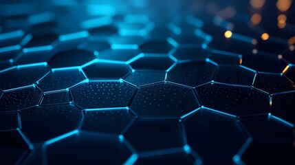 Obraz premium Abstract Blue and Black Hexagon Pattern with Glowing Edges and Specks