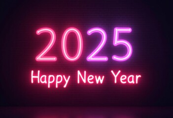 numbers 2025 burning with neon light. New Year concept. Ai generated